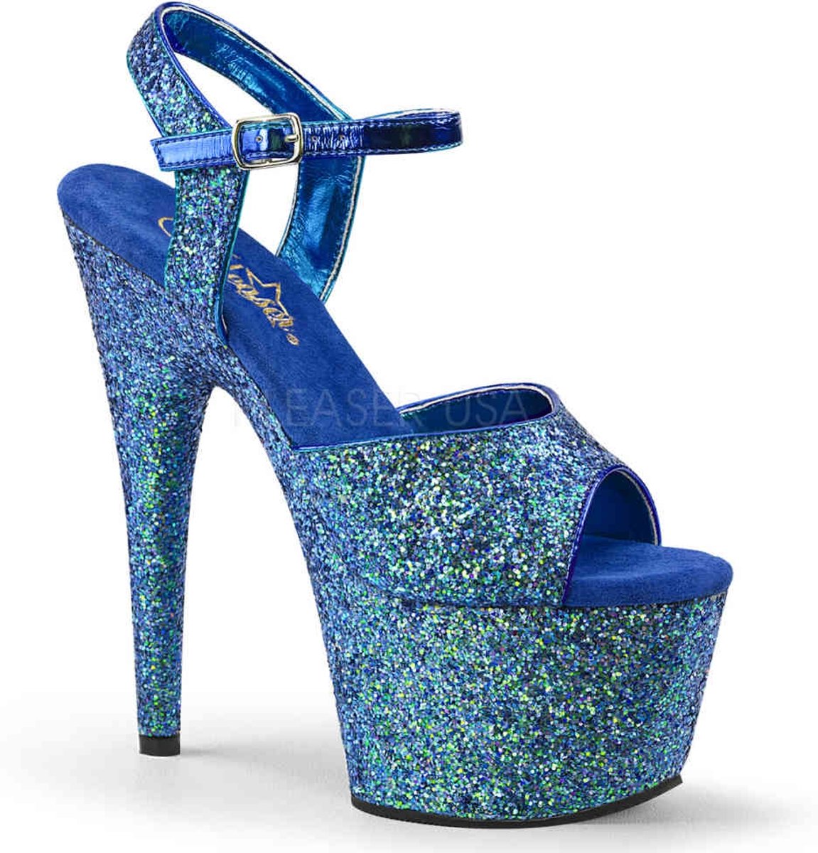 EU 35 = US 5 | ADORE-710LG | 7 Heel, 2 3/4 PF Holo Glitter Ankle Strap Sandal